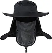 [byou] Men's Sun Hat,Fishing Hat Showerproof Nylon Foldable Outdoor Neck Face Flap Hat with Adjustable Chin Strap and Breathable Mesh Crown for Hunting Boating Hiking