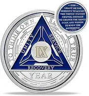 Recovery Triangle 9 Year Sobriety Coin - Silver Roman Numeral NA AA Coins - 1-40 Prime NA/HA/AA Chips and Medallions - Narcotics Alcoholics Anonymous Sober Gifts for Men Women