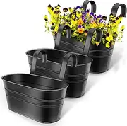 Metal Hanging Planter with Detachable Hook and Drainage Hole, Railing Planter Basket, Fence Planters Bucket, Hanging Flower Pots Box for Outside Balcony Indoor Window (3 Pcs, Black)