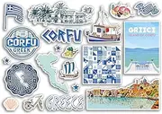 Corfu Sticker Set, A5 Sheet, Vinyl Stickers for Luggage or Laptop, Greece Holiday 79097