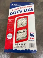 WELLINGTON 3-STRAND TWISTED NYLON DOCK LINE 3/8" X 20FT - NEW (WBP008222)