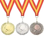 uxcell 2" Ping Pong Medals, 3 Pack Table Tennis Award Medals Set Gold Silver Bronze Medal with Ribbon Red Yellow for Games Sports Competitions
