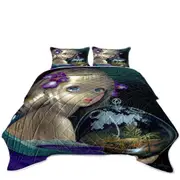 Fine Art Girl Microcosm Triceratops Dinosaur Coverlet