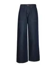 Wide-leg jeans. High-waisted. Contrast stitching. 26,27,28,29,30 Black