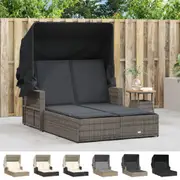 Double Sun Lounger with Canopy and Cushions Daybed Patio Poly Rattan vidaXL