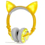 Cute Cat Ear Headset Led Light With Usb Chargeable Foldable Earphones For Ipad Tablet Computer Mobile Phone Yellow