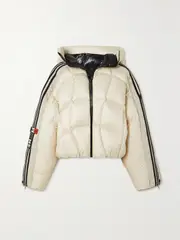 [Moncler Genius] Moncler Genius - + Adidas Originals Cropped Hooded Striped Quilted Shell Down Jacket - White - 3 3 White