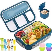 Bento Box, Lunch Box Kids, 1300ML Bento Box Adult Lunch Box with 4 Compartment &Food Picks &Cake Cups, Lunch Box Containers for Adults/Kids/Toddler, Leak-Proof, Microwave/Dishwasher/Freezer Safe(Blue)