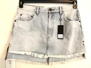 One Teaspoon Womens Mini Skirt 30 Faded Blue Vanguard Denim Jean Relaxed Raw Hem