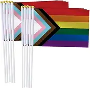 Progress Rainbow Handheld Small Flag Set,10 PCS 5×8 Inch Mini Progressive Rainbow Lgbtq Pride Rainbow Hand Held Banner,Tiny Digital Printed Polyester Banner