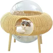 SHEFEET Rattan Woven cat Litter, Space Capsule UFO Closed Double Acrylic, Removable, Washable, Warm and Breathable, Durable, no cat Claw Scratches