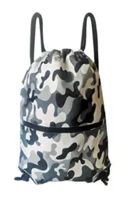Drawstring Backpack Bag Sport Gym Sackpack for Men & Women () Black White Camo
