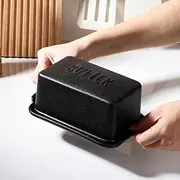 Porcelain Covered Butter Dish with Lid for Countertop Butter Holder Container for One Stick of Butter. Textured Tray Butter Keeper for Non Slip Storage-BLACK BIG