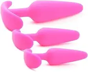 Silicone Anal Plug Set, Pack of 4 Butt Plugs Training Set for Beginners Advanced Users with Flared Base Prostate Sex Toys (Pink)