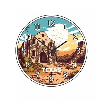 State Of Texas Wall Clock Time Piece Wall Hanging Watercolor Art Retro