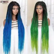 Synthetic 9x6 Lace Frontal Colorful Braided Wigs 36 Inches Straight Long Hair