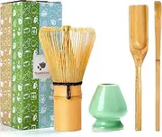 TEANAGOO Japanese Matcha Ceremony Accessory, Matcha Whisk (Chasen), Bamboo Scoop (Chashaku), Tea Spoon, Green Celadon Whisk Holder,TG-I1, The Perfect Set to Prepare a Traditional Cup of Matcha.