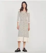 Sandro Fringe Agaric EdgeV-neck Knitted Dress Long SkirtNewLadies high brand2023