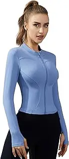 [ANOTHER CHOICE] Women Gym Zip Up Jacket Lightweight Cropped Workout Jacket Running Athletic Top with Thumb Hole