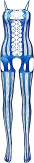 [le CABARET LINGERIE] Seamless Open Crotch Jumpsuit Women's Sexy Bodystocking Erotic Body with Lacing, Quiet Shade-clematis Blue, One size