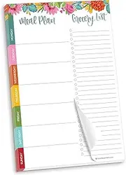 bloom daily planners Weekly Meal Planning Pad - Magnetic Hanging Refrigerator Menu Planner with Tear-Off Sheets & Perforated Grocery Shopping Lists - 6” x 9” (Pink Floral)