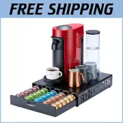 Modern Black Metal Coffee Pod Holder with 50 Capacity & Quick Access Drawer