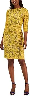 [Kasper] Womens Laurissa Lace Knee-Length Sheath Dress Yellow XS