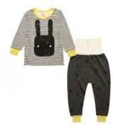 Children's Striped Long Sleeve Top with Bunny Picture. Matching Grey Pants