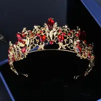 在飛比找樂天市場購物網優惠-新款金色皇冠 韓式新娘2022紅色皇冠發飾 婚紗旗袍皇冠頭飾