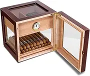 Cigar Humidor - Glass Window Desktop Humidor Case - Cigar Box for Up to 100 Cigars - Cedar Wood Cigar Humidor Box with Hygrometer Accessories Drawer