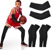 Geyoga 4 Pairs Kids Leg Sleeves Compression and Arm Sleeves Youth Leg Sleeves...