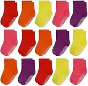 [SKIBEAUT] Toddler Girl Socks 15 Pairs Non Slip Skid Ankle Crew Kid Socks with Grips for Toddlers Sock Little Girl 1-7 Years