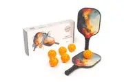 Pickleball Set with 6 Aerodynamic Balls and 2 Durable Fiberglass Paddles