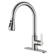 Modern Single Handle Pull-Down Sprayer Kitchen Faucet with 3-Spray Mode in Stain