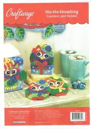 HO HO HOWLING OWLS COASTERS & HOLDER plastic canvas KIT ~NIP (#135)