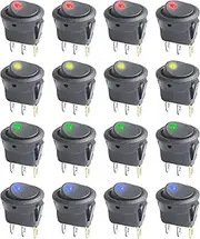 Flaconi 16 Pieces car Round Switch, Rocker Switch, 12 V, Toggle Switch, Waterproof, Toggle Switch 12 V Illuminated, on Off Switch, Suitable for Cars, Boats, Motorcycles, Ships, etc