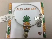 Alex and Ani Pineapple Charm Bangle Bracelet Rafaelian Silver NWTBC