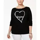 NWT Womens Plus Size 3X Black French Bonjour Heart Graphic Knit Sweater