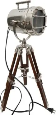 Vintage Standing Table Tripod Lamps Wooden Stand Mini Searchlight Antique Brown