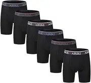 [AIRIKE] Boxer Briefs Men Pack Long Leg Soft Bamboo Black Underwear Big Size and Tall Underpants