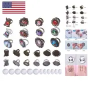 24pcs Mixed Adjustable Ring Blanks Cabochon Rings Making Kit Finger Ring Sett...