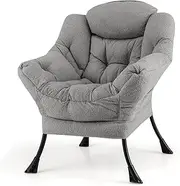 Giantex Lazy Chair, Modern Sherpa Accent Chair w/Steel Frame, Upholstered Single Sofa Chair w/Armrests & Side Pocket, Leisure Reading Lounge Chair for Living Room, Bedroom, Office, Dorm (Gray)