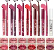 13 Pcs Matte Lip Gloss + Lip Liner Lip Oil Set, 6 Colors High Pigmented Matte Lip Gloss & 6 Lip Liner with 1 Lip Oil, Waterproof Long Lasting Lip Gloss Makeup Set for Girls and Women