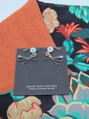 VTG Zuni Sterling Inlaid Multi Stone and MOP Jet Post Earrings Road Runner Bird