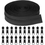 10 Meter Bulk #5 Zippers for Sewing Black Nylon Zipper with 20PCS Zipper Sliders