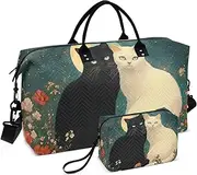 [ZRYSMY] Duffel Bag for Traveling, Cat White Black Florals Travel Bag Gym Bag, with Multiple Interior Pockets Shoulder Weekender Bag for Women Men with Toiletry Bag 20.5L x 1.9W x 13.8H, Multi-Colored