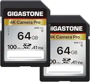 Gigastone 64GB 2-Pack SD Card V30 SDXC Memory Card High Speed 4K Ultra HD UHD Video Compatible with Canon Nikon Sony Pentax Kodak Olympus Panasonic Digital Camera