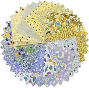 Vintage Floral Precut Fabric Squares 10x10, Purple Yellow Layer Cake Fabric for Quilting 10 inch, Pre-Cut Quilt Squares for Sewing DIY Patchwork Crafting (42Pcs)