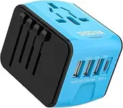 Disgian Travel Adapter, Universal International Power Adapter with 3USB Port and Type-C International Wall Charger Worldwide AC Power Plug for Multi-Nation Travel UK, EU, AU Over 200 Countries (Blue)