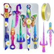 Dagger Resin Molds Kit, Epoxy Sword Mold with Golden Craft Wire, Unique Dagger Atham Casting Silicone Mold for DIY Crafts Making